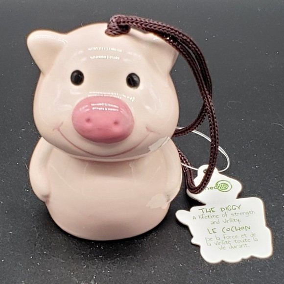 Green Earth Baby Bells Decorative Porcelain Pink Pig Hanging Bell Figurine (#2) - Picture 1 of 12